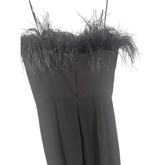 Amanda Uprichard Amiah Jumpsuit Ostrich Feather Trim Classy Witchy Black Size S - Picture 13 of 16